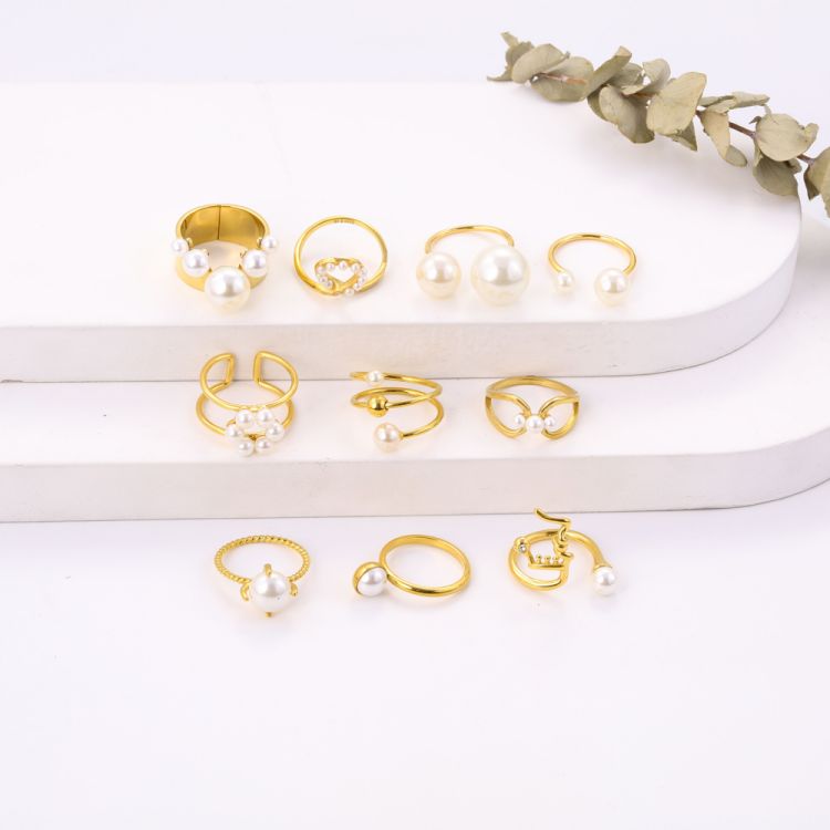 不锈钢镶嵌珍珠戒指钢线环形珍珠戒指